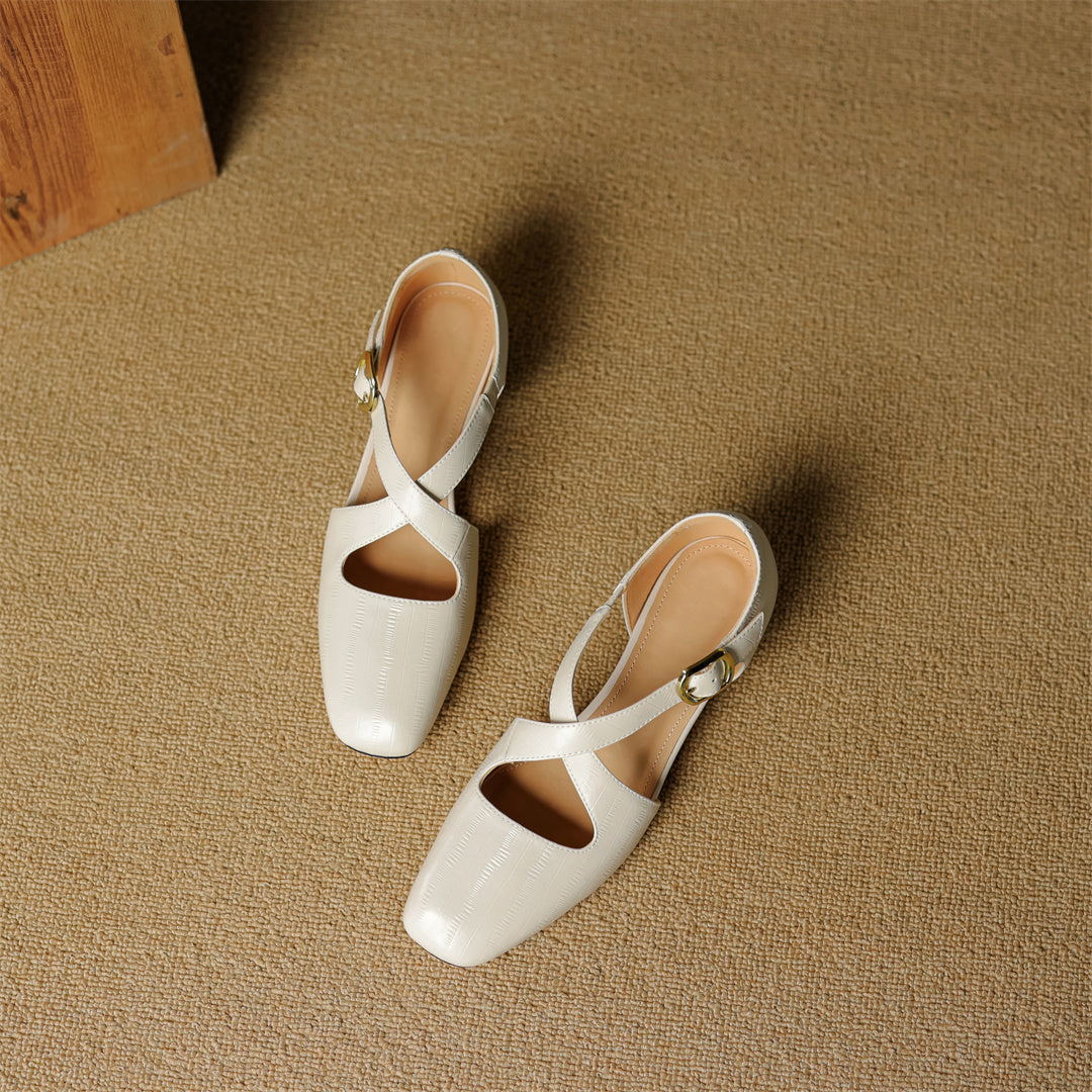 Malena - Leather Cross Strap Shoes
