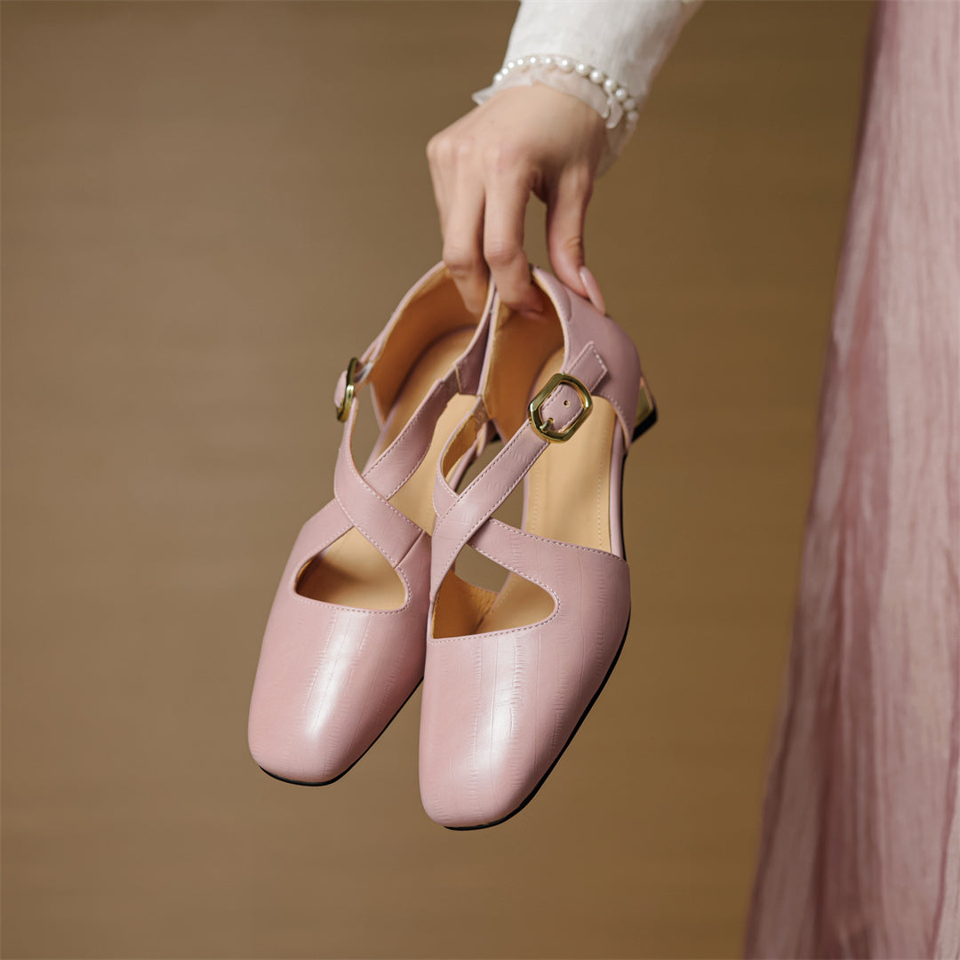 Malena - Leather Cross Strap Shoes
