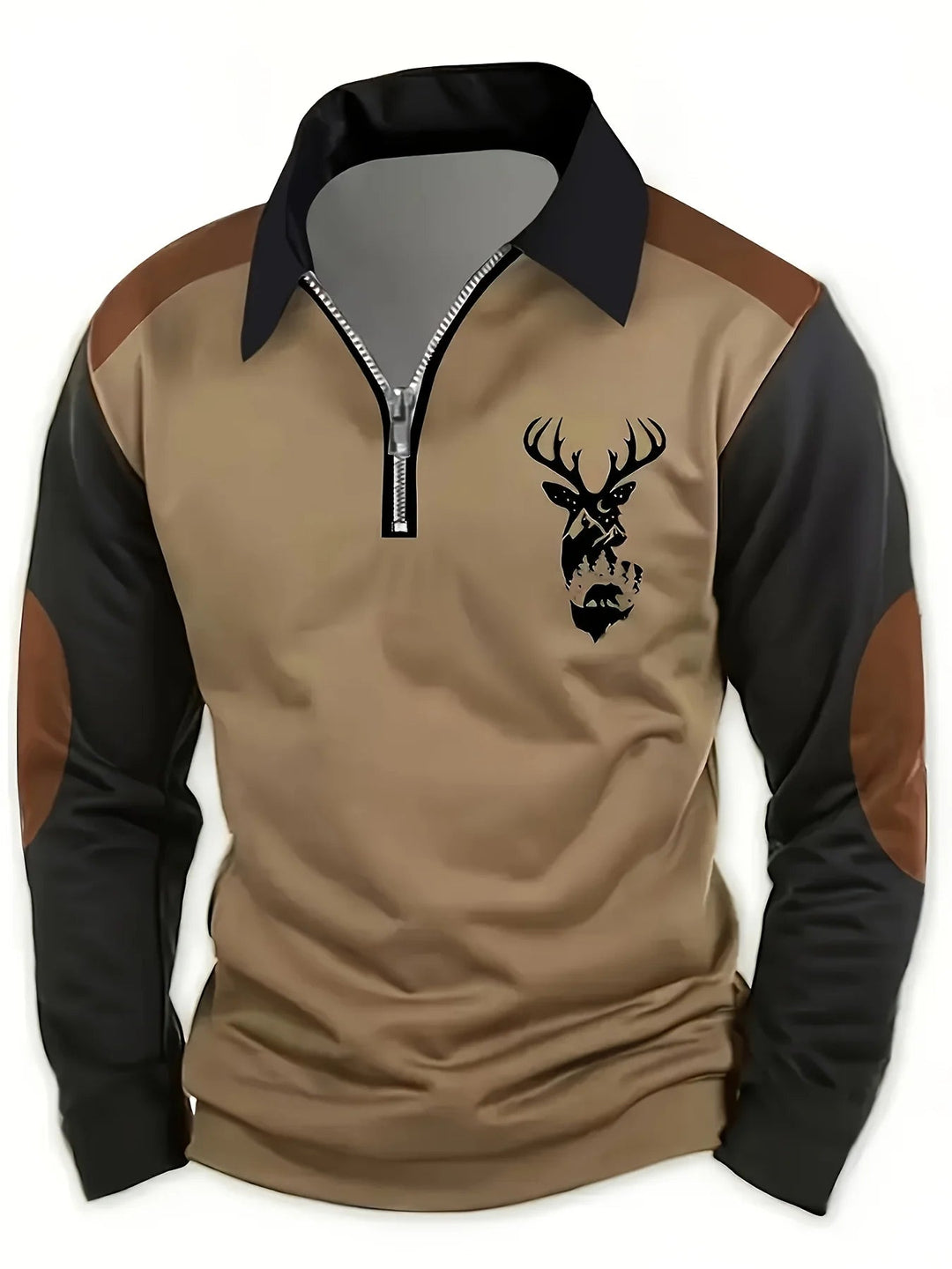 Georges - Deer Head Print And Zip-Up Polo Shirt