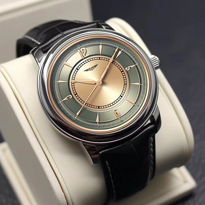AurexTime - Classic Two Tone Gold Dial Leather Watch