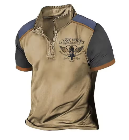 Scholte - Classic Motorcycle Half-Zip Polo T-Shirt