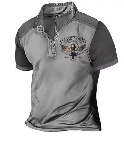 Scholte - Classic Motorcycle Half-Zip Polo T-Shirt
