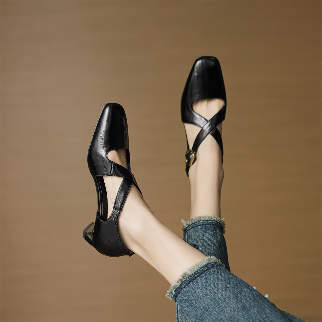 Malena - Leather Cross Strap Shoes