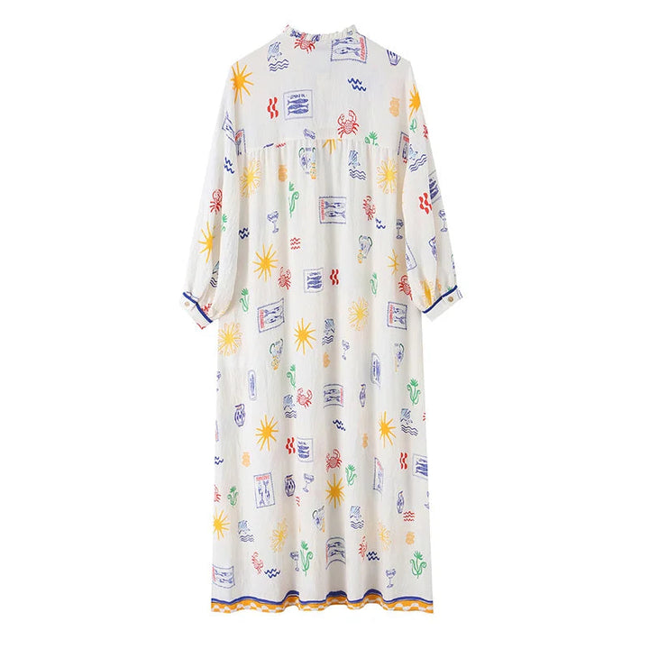 Maris - Long Dress with Print and Sleeves