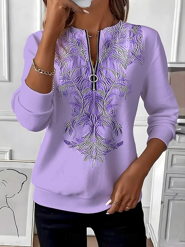 Alvilda - Elegant Half Zip Embroidered Sweater