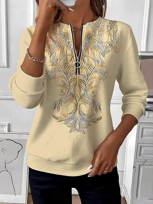 Alvilda - Elegant Half Zip Embroidered Sweater