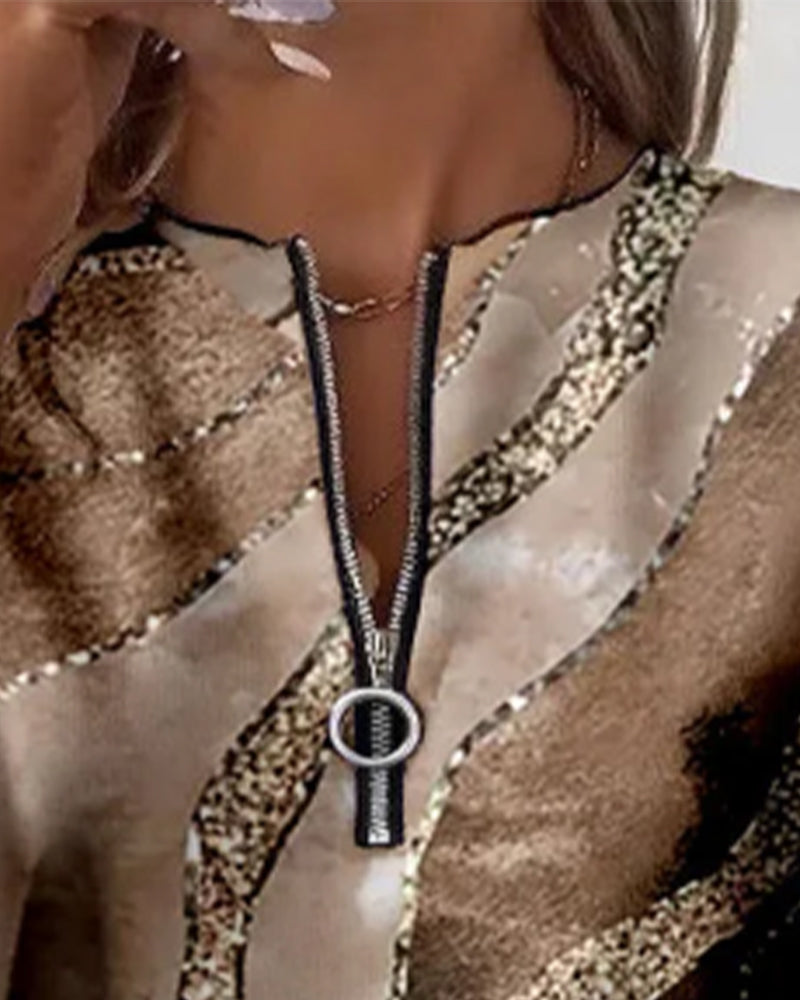 Kajsa - Vintage Print Sweatshirt With Half Zipper