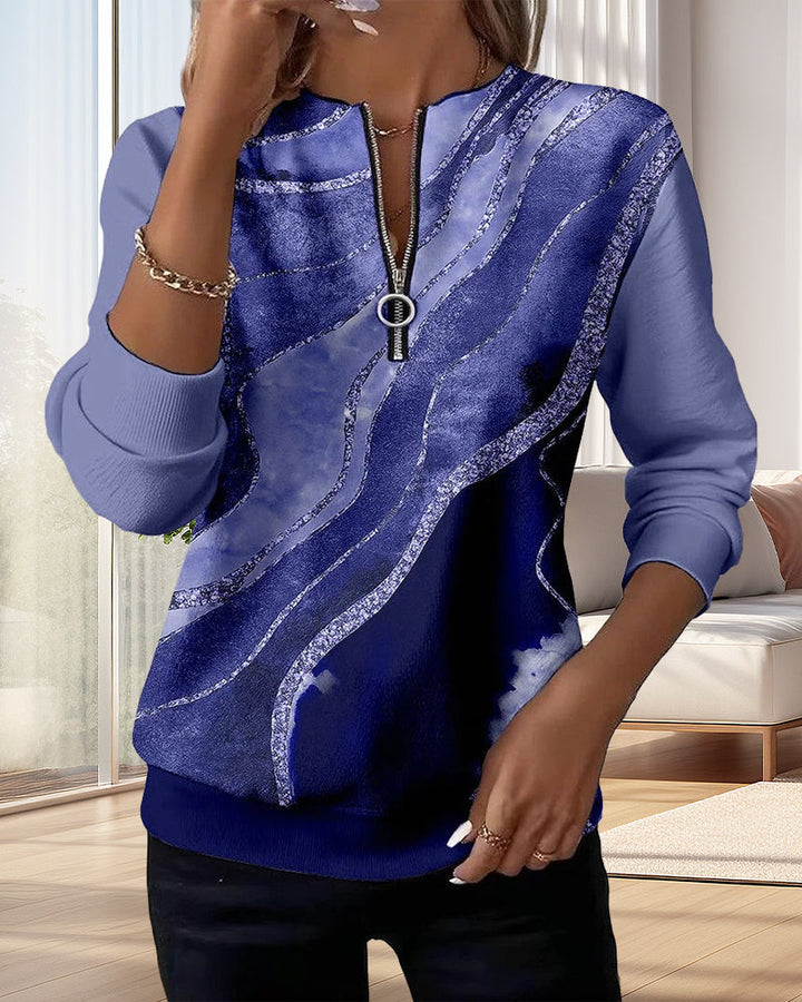 Kajsa - Vintage Print Sweatshirt With Half Zipper