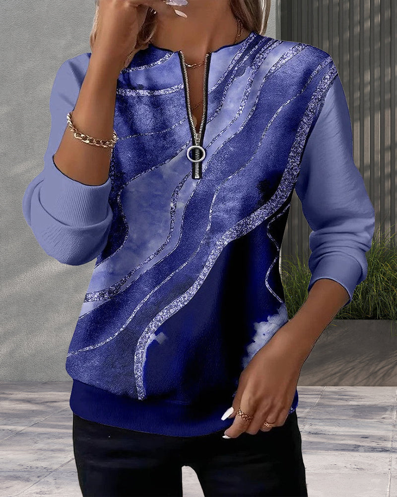 Kajsa - Vintage Print Sweatshirt With Half Zipper