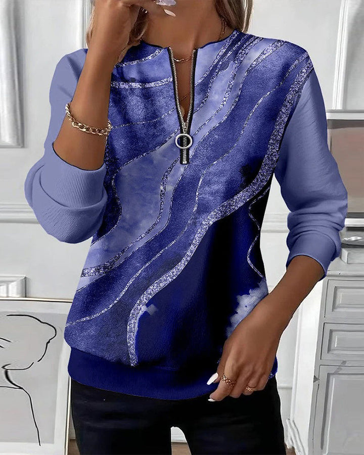 Kajsa - Vintage Print Sweatshirt With Half Zipper