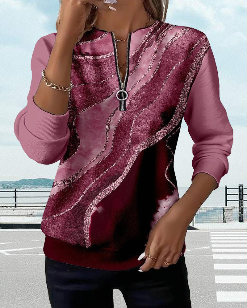 Kajsa - Vintage Print Sweatshirt With Half Zipper