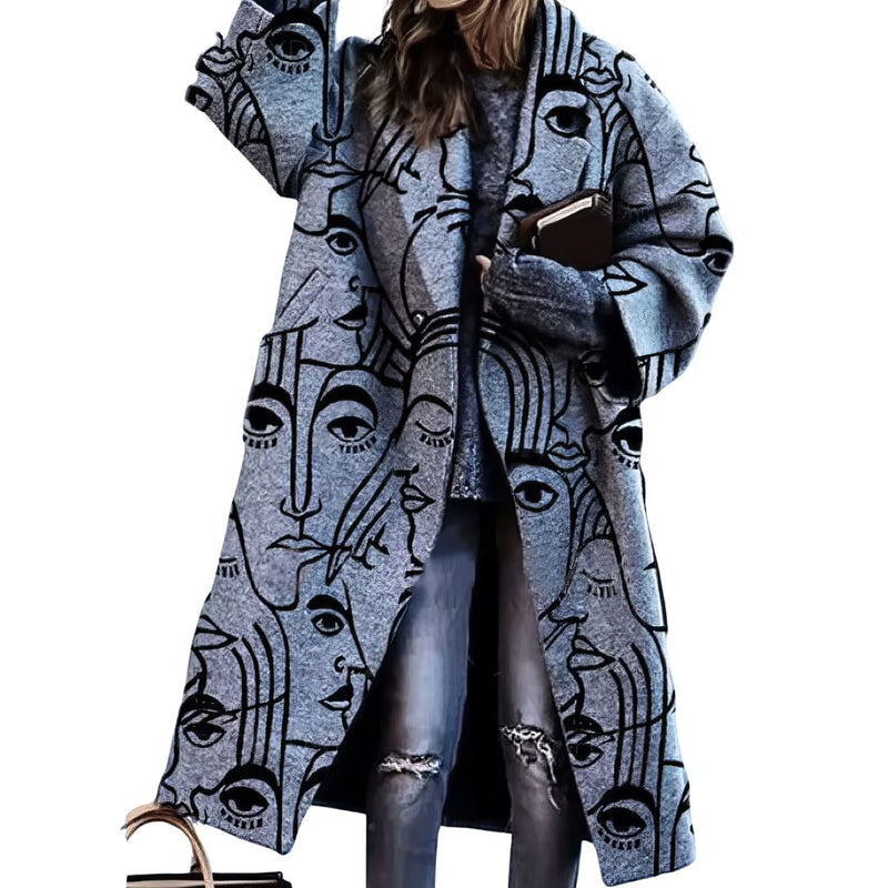 Orsolya - Long Sleeve Printed Coat With Pockets