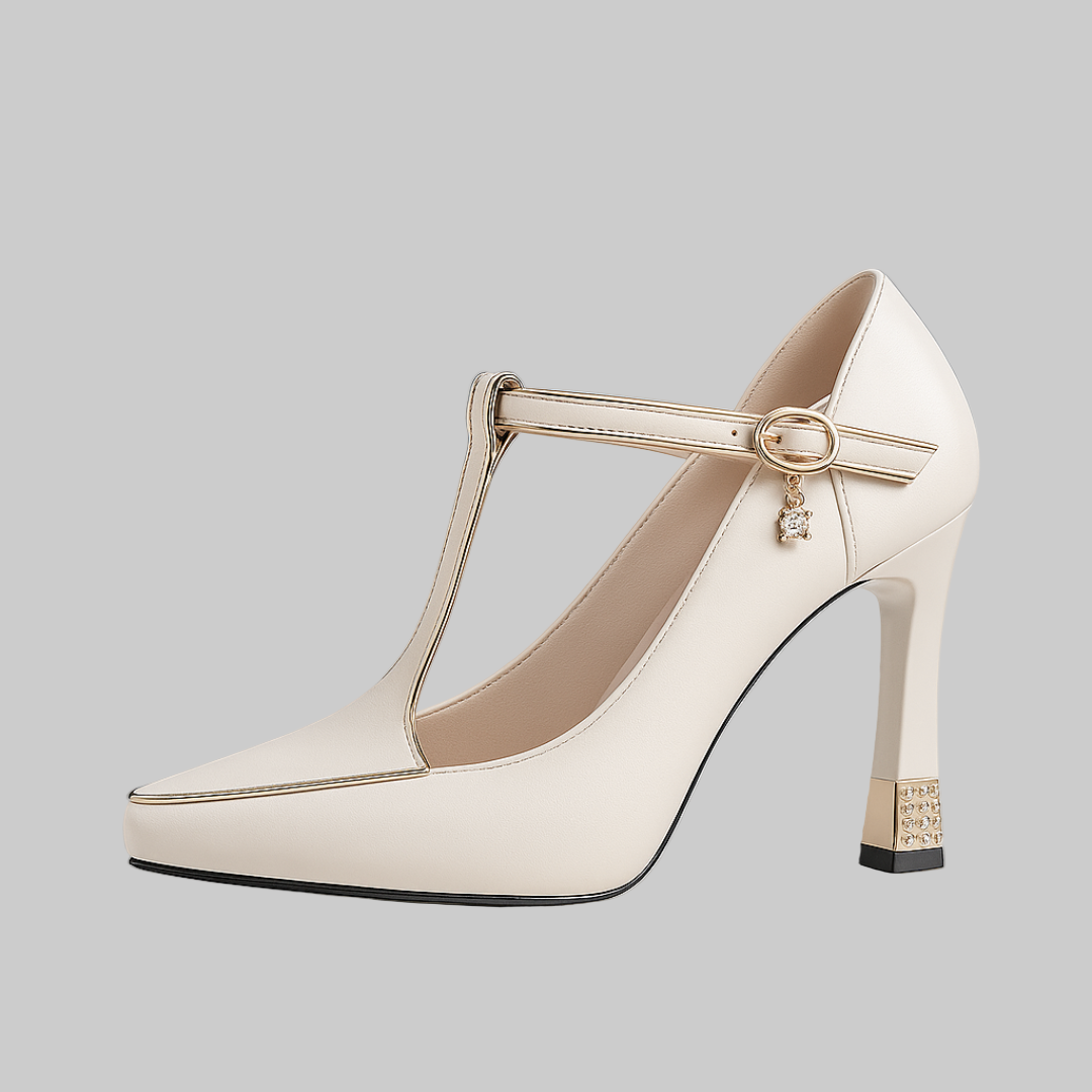 Avitia - T-Strap High Heel Pumps with Buckle