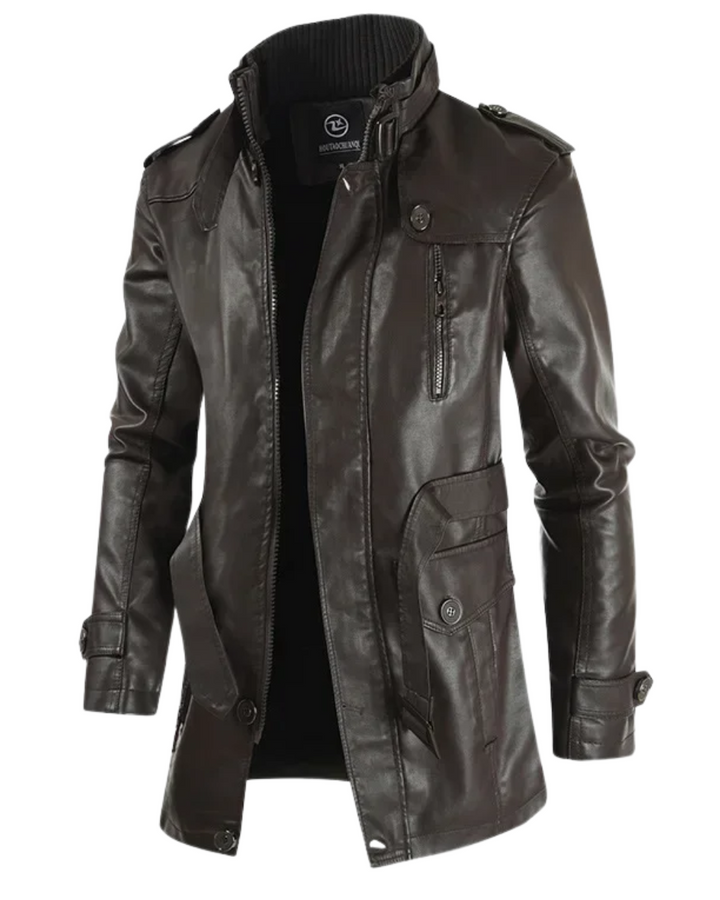 Krystain - Elegant Long Leather Biker Jacket