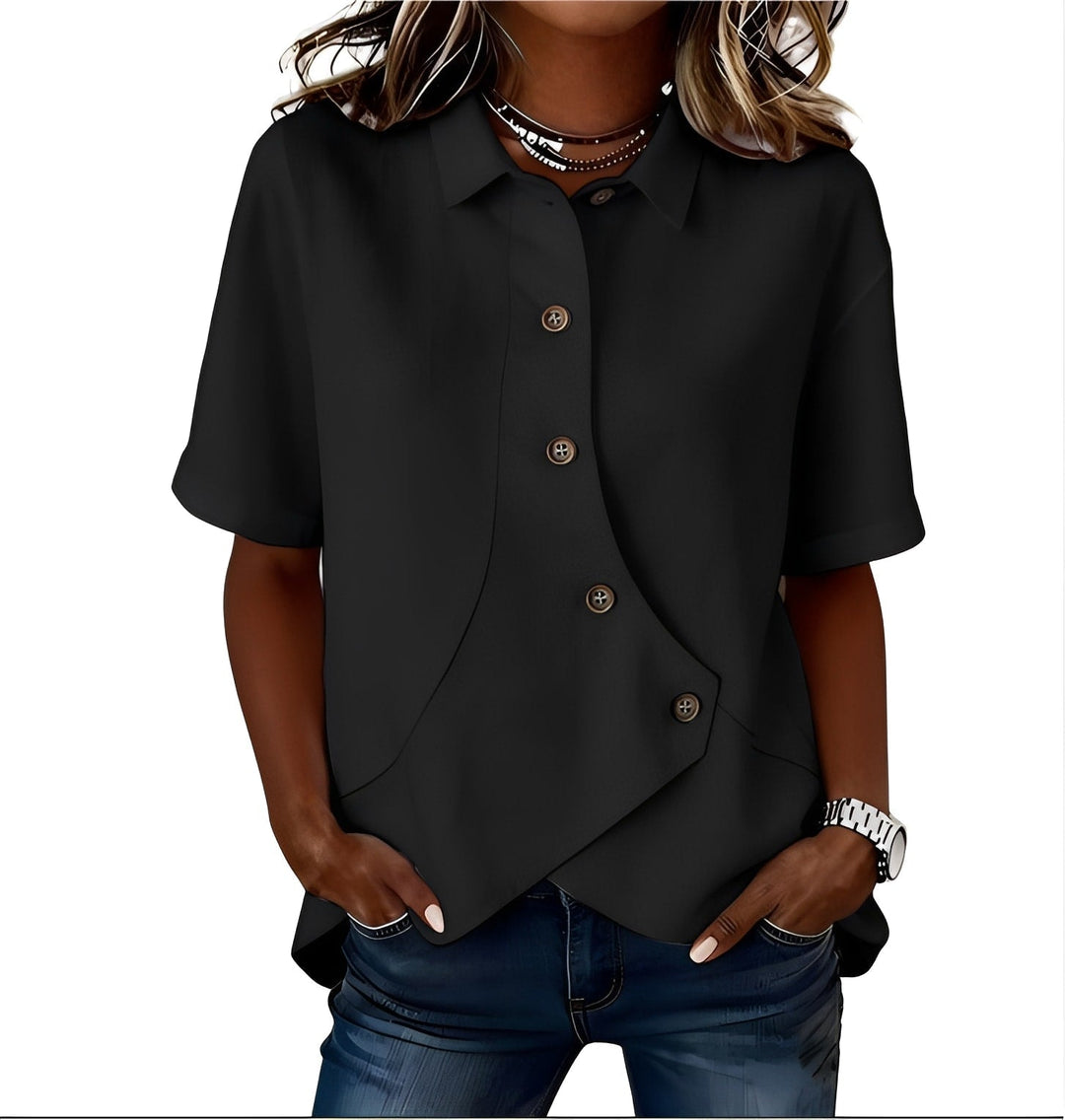 Thabata - Elegant Short Sleeve Blouse