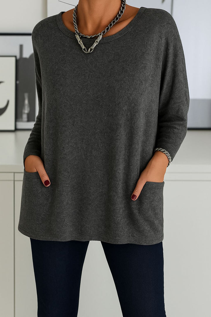 Dorine - Round Neck Tunic Top with Pockets
