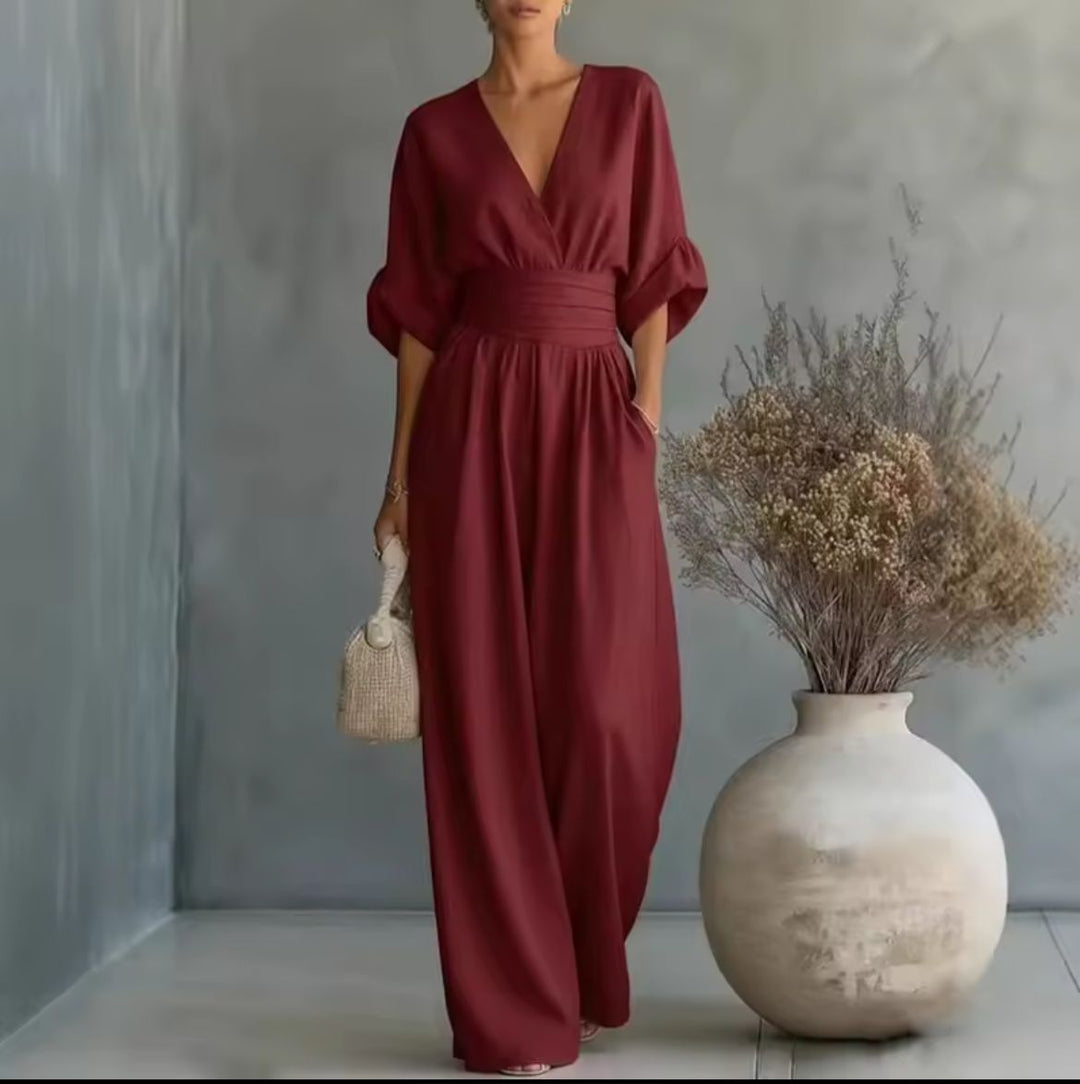 Aurore - Comfortable Jumpsuit WIth V-Neck