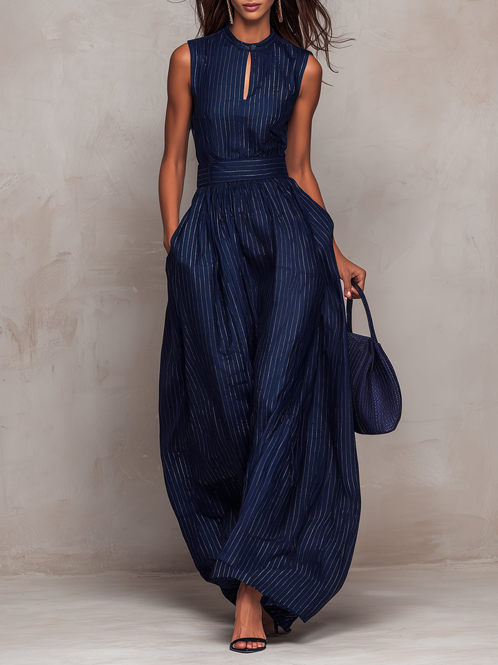 Minnien - Pinstripe Sleeveless Wide Leg Jumpsuit