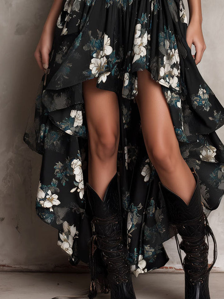 Meza - Strapless Maxi Dress With Bohemian Floral Print