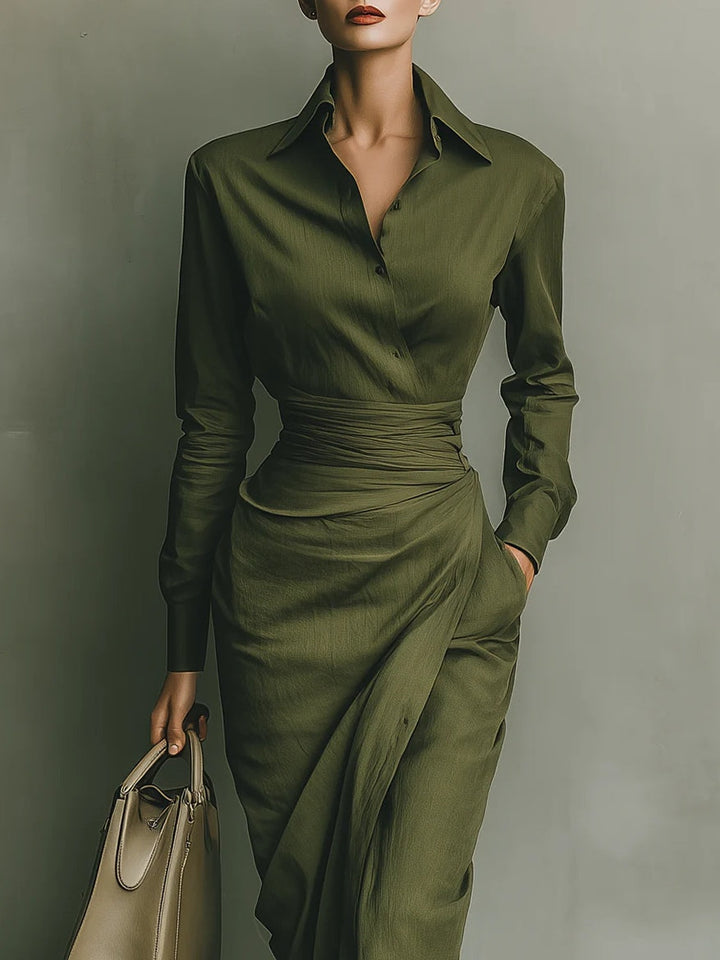 Kaelynne - Turn Down Collar Wrap Dress