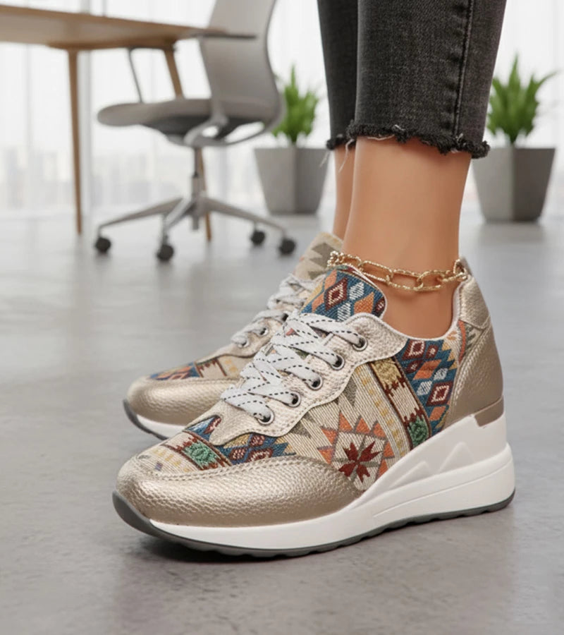 Znaya - Boho Geometric Lace Up Sneakers