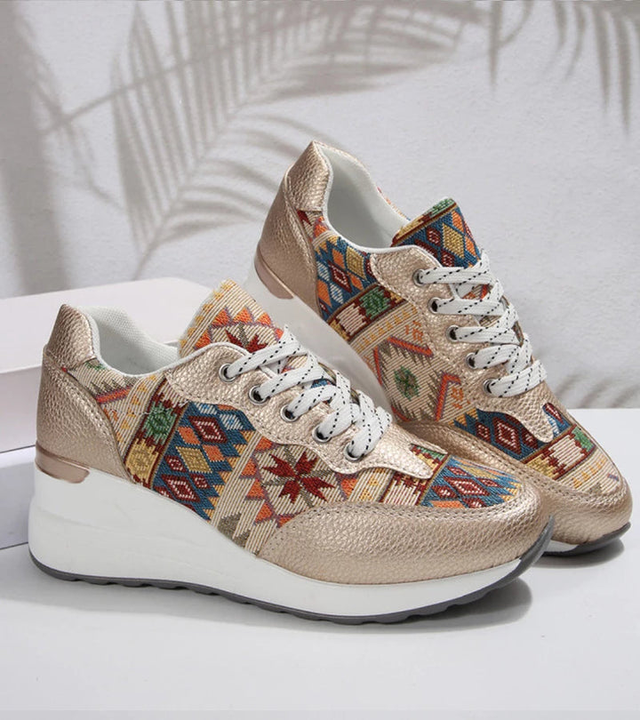 Znaya - Boho Geometric Lace Up Sneakers