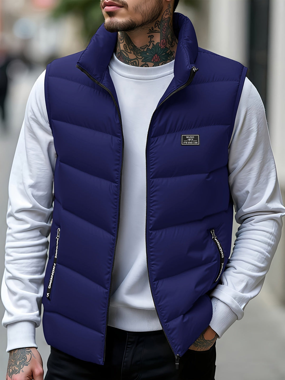 Maelisenna - Puffer Vest With Stand Collar and Zippered Pockets