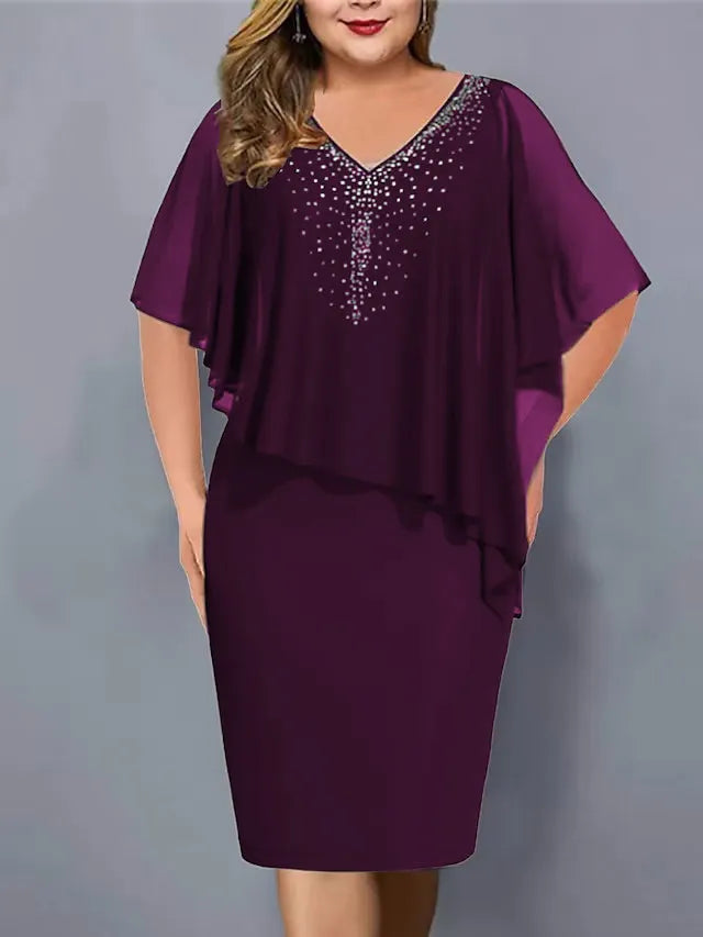 Yvaine - Rhinestone-Embellished Chiffon V-Neck Dress