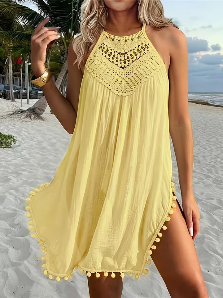 Shiena - Elegant Lace Crochet Halter Neck Dress