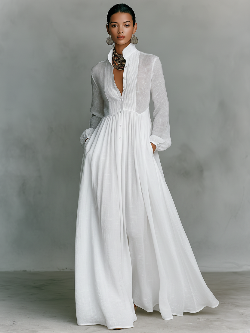 Naylia - Maxi Dress with High Neck and Long Sleeves