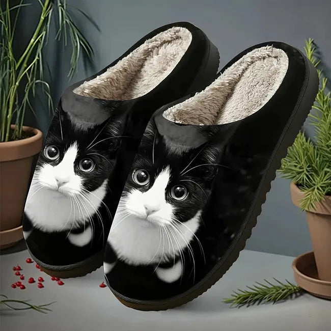 Saskita - Elegant Cat Print Slippers