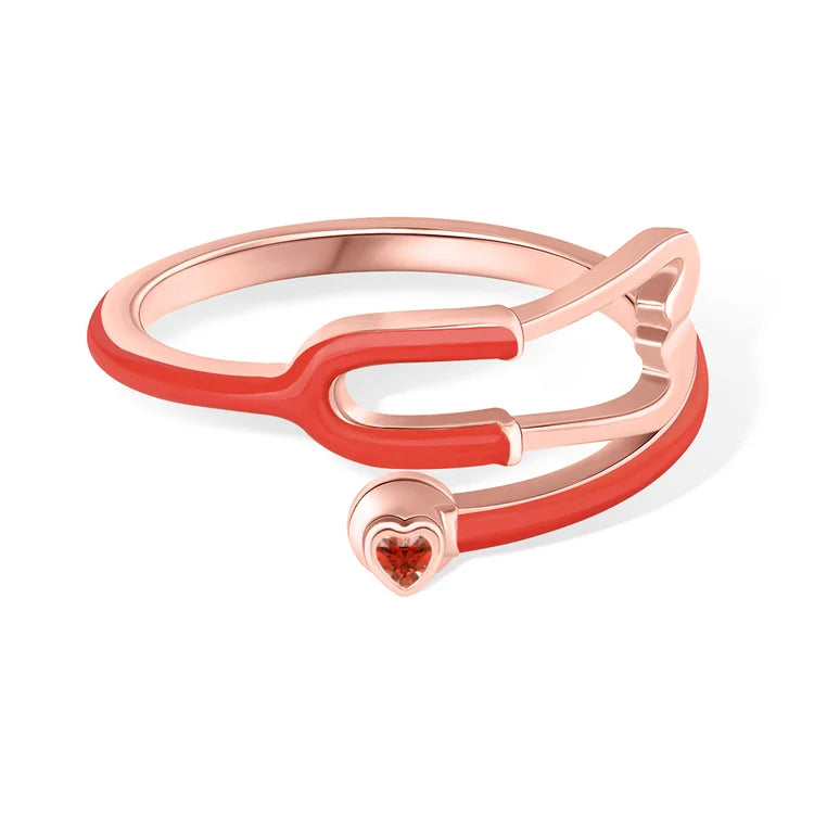 Caitleen - Stethoscope Ring With Heart Birthstone