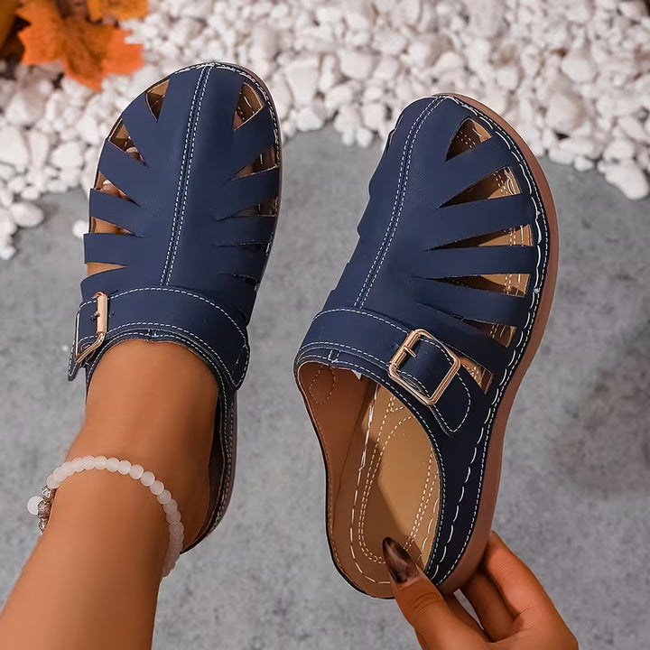 Alvena - Closed Toe Cutout Buckle Flat Sandals