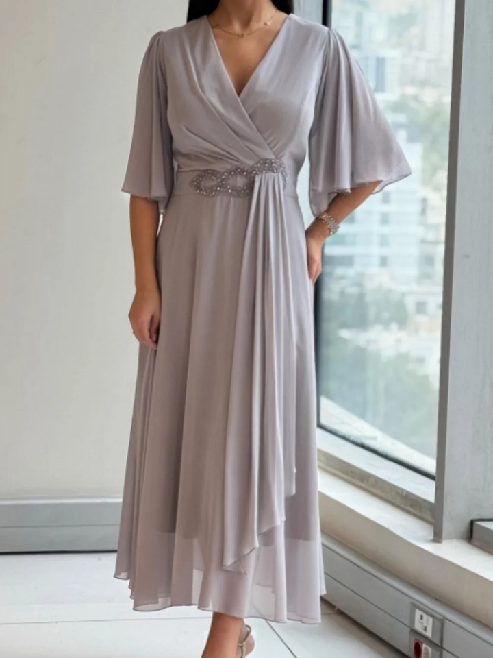 Bhagya - Elegant Long Chiffon Dress With V-Neckline