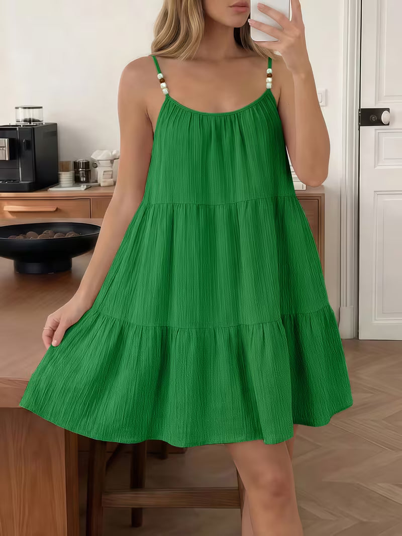 Masley - Loose Fit Spaghetti Strap Mini Dress