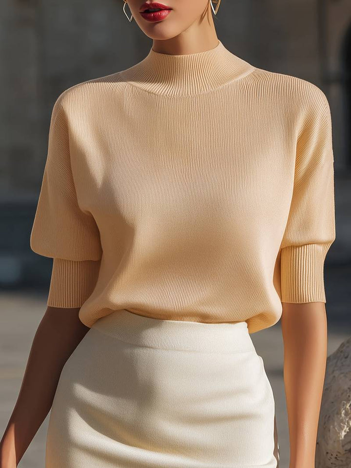 Jenni - Mock Neck Ribbed Short Sleeve Knit Top