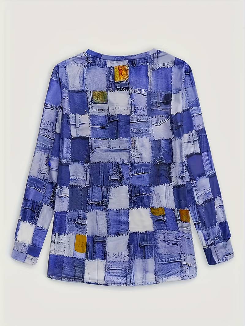 Talya - Casual Long Sleeve Top With Checkered Print