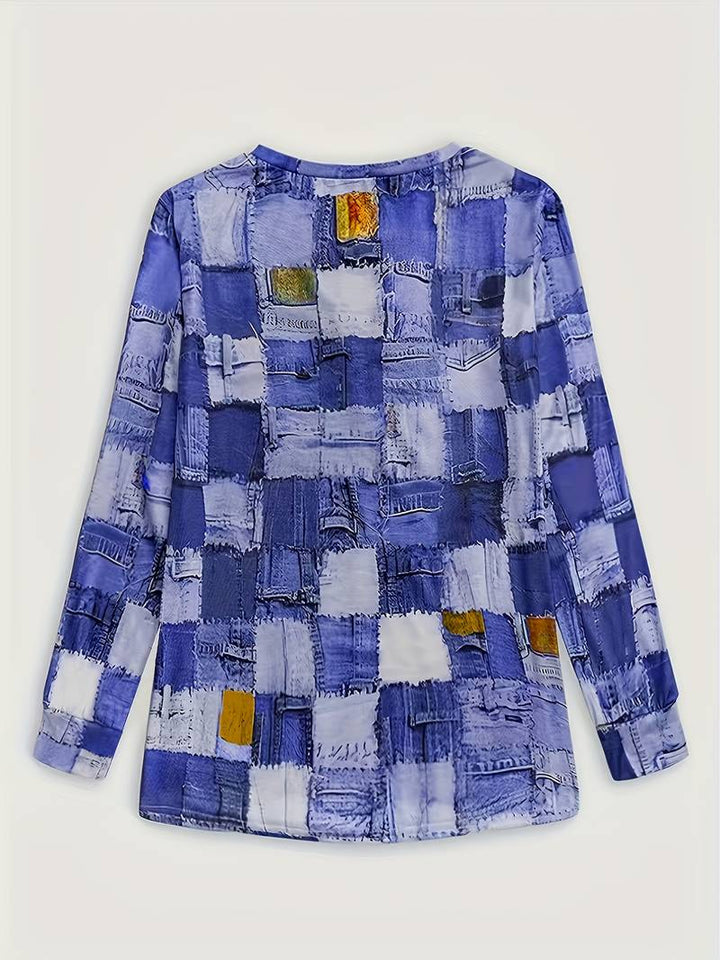 Talya - Casual Long Sleeve Top With Checkered Print