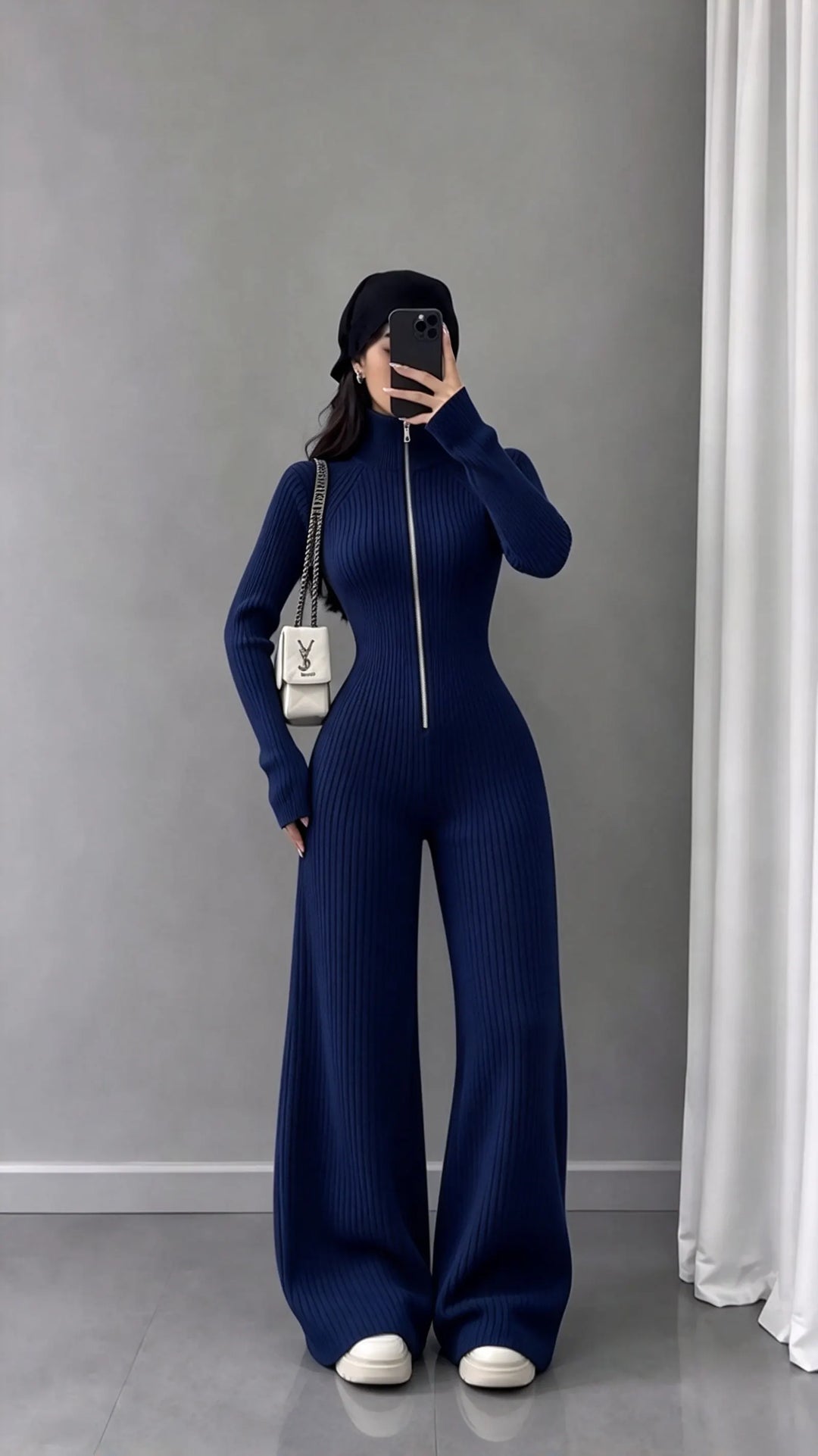 Gwenuna - Ribbed Knit Wide-Leg Jumpsuit