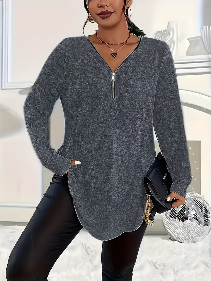 Liorah - Elegant Long Sleeve Zip-Up Shirt