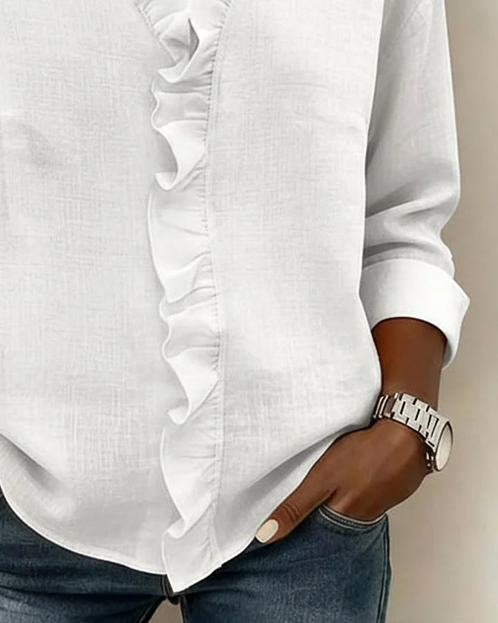 Aletta - Ruffle V-Neck And Long Sleeve Blouse