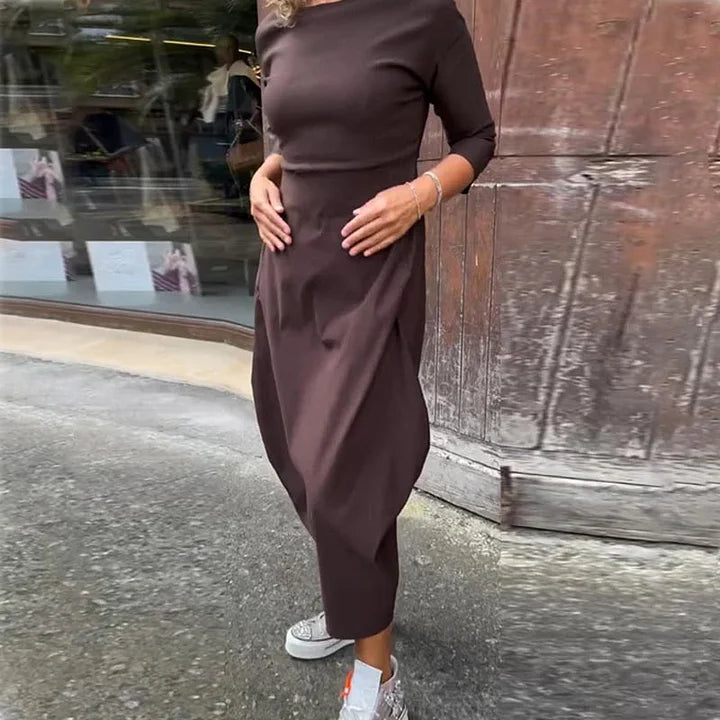 Vionel - Long Sleeve Polyester Dress with Pockets