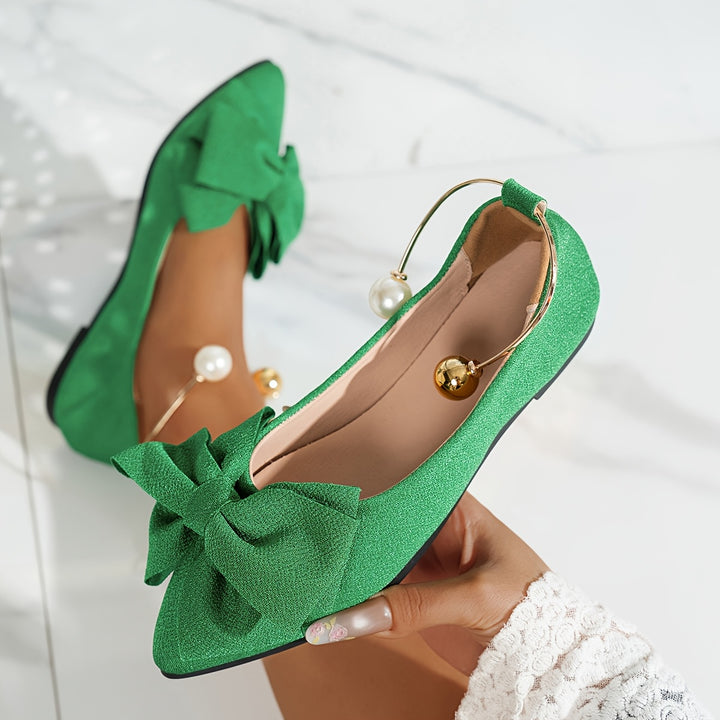 Jonita - Pointed Bow Flats With Pearl Back Strap