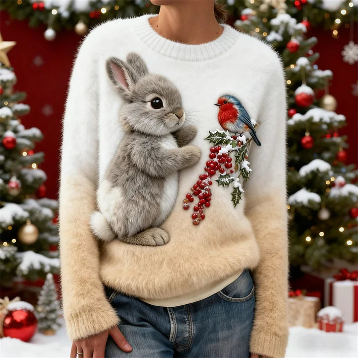 Suzette - Plush Sweater With a Christmas Rabbit