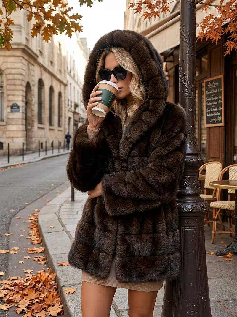Opheina - Coat With Hood and Fur Texture