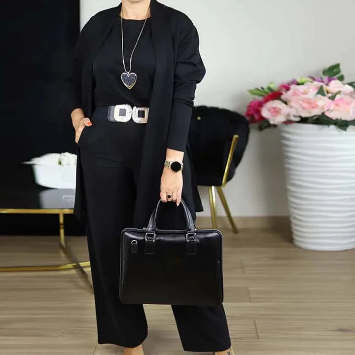 Zivara - Elegant 3-Piece Set With Long Cardigan, Top And Pant