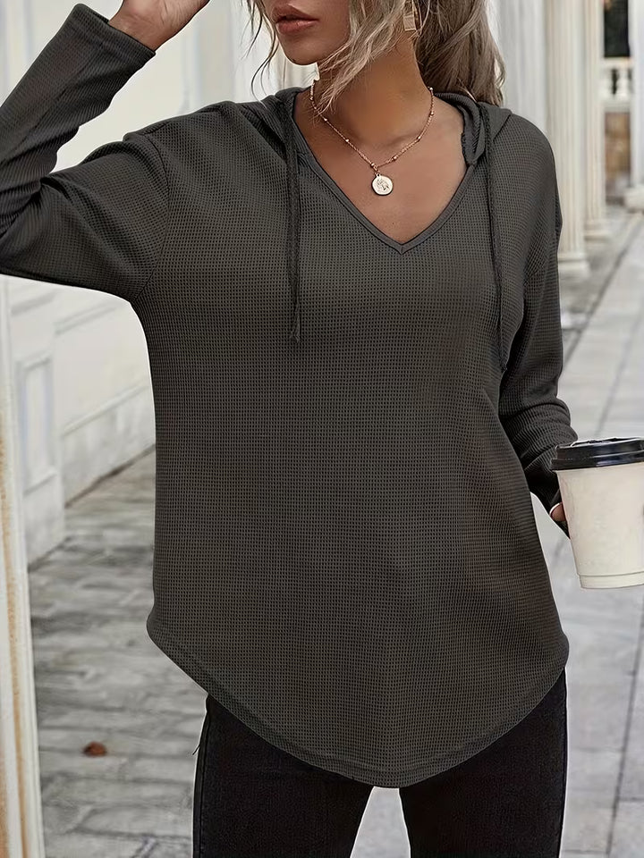 Heydi - Long Sleeve Curved Hem Hooded Sweatshirt