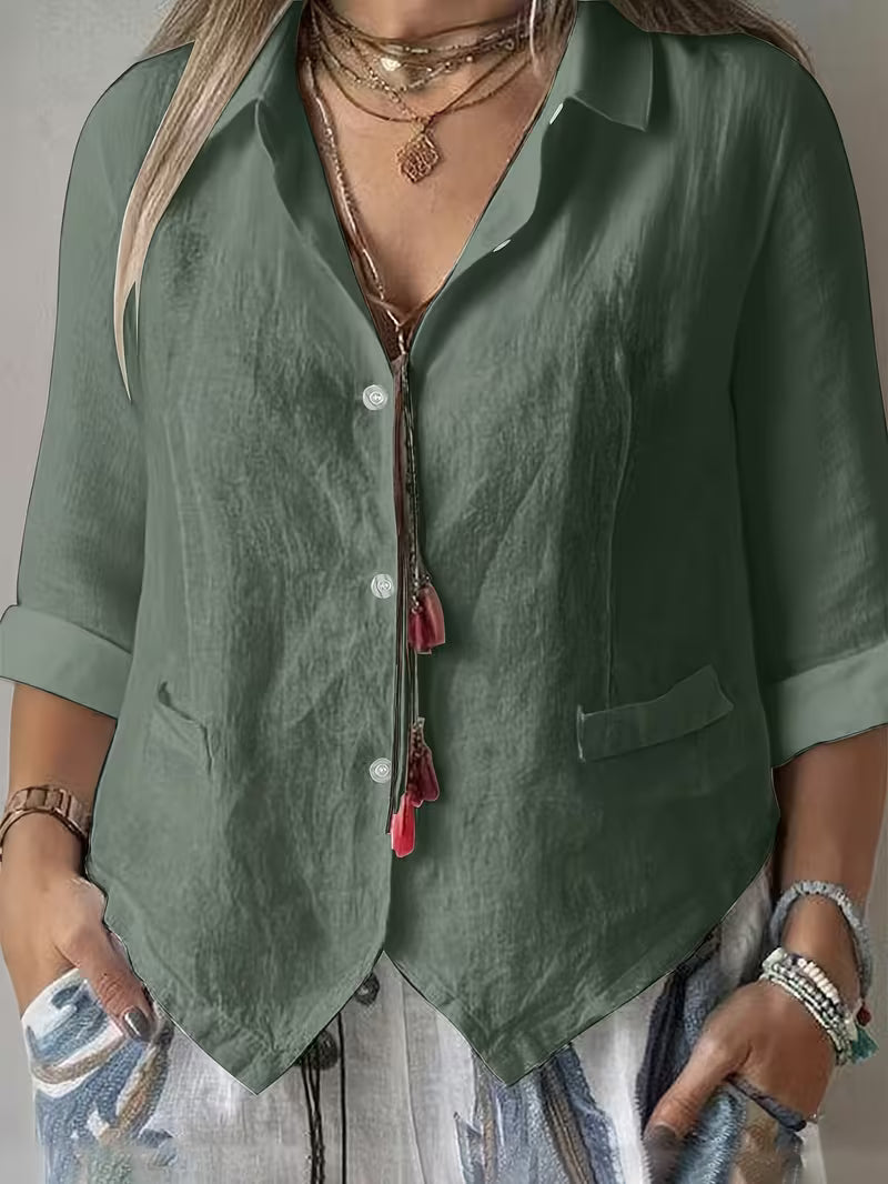 Solmira - Open Collar Short Sleeve Button Shirt