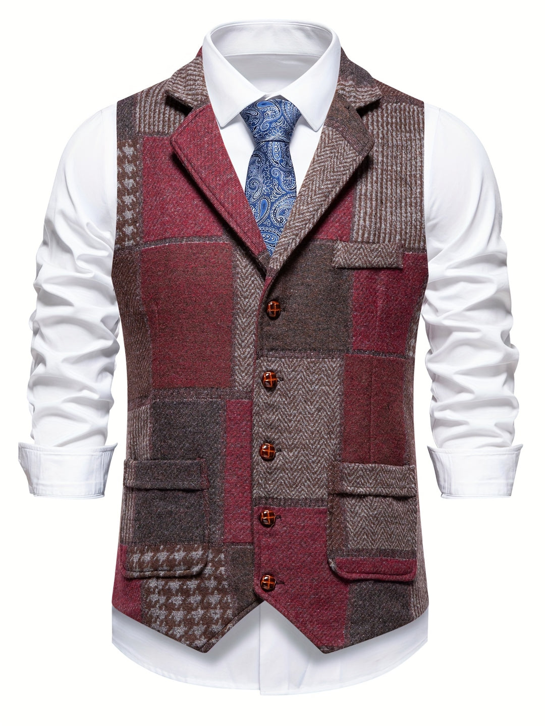 Saverse - Patchwork Herringbone Tweed Vest