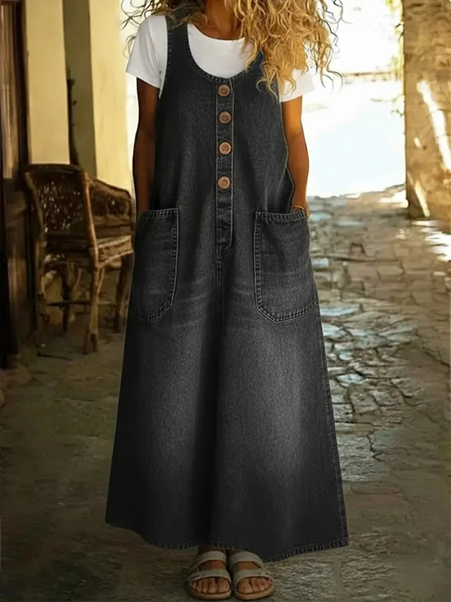 Yveta - Casual Denim Cotton Sleeveless Dress